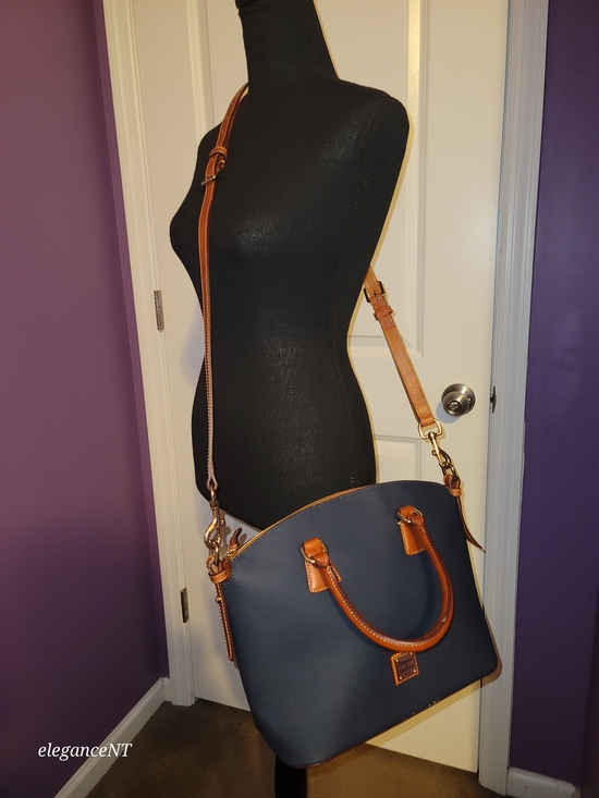 Dooney & Bourke Handbags - Dooney & Bourke Navy Kirby Domed Satchel Leather with Tan Trim